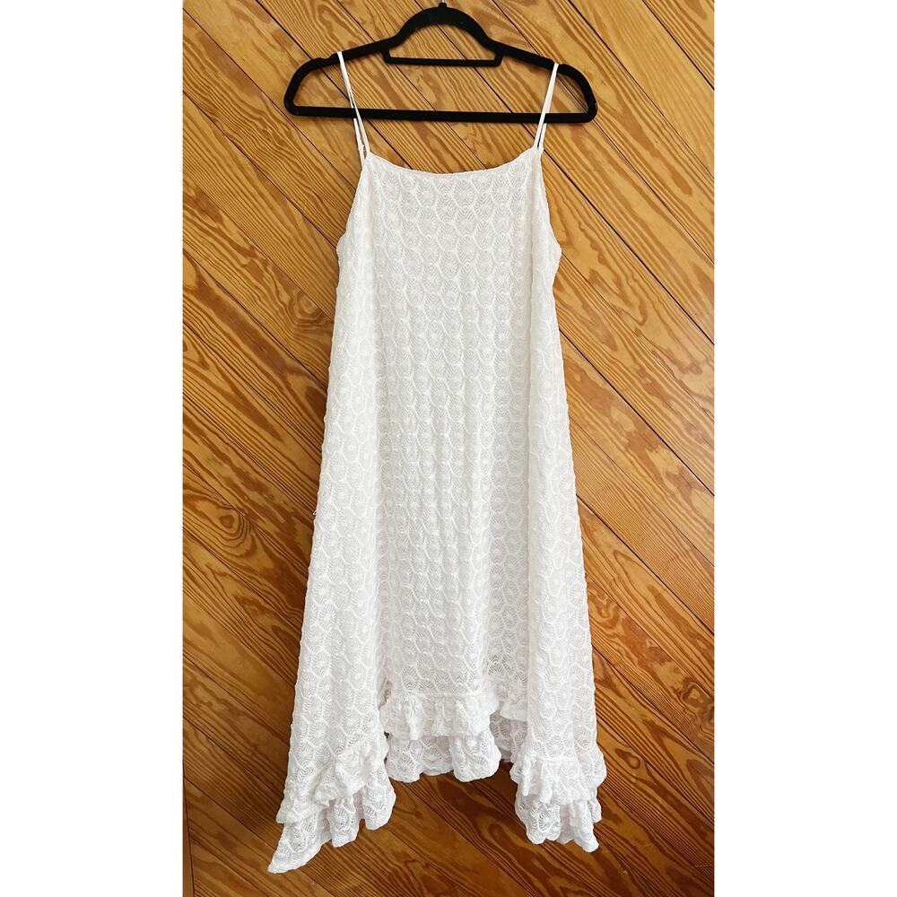 Anthropologie Ruffled Crochet Midi Dress White